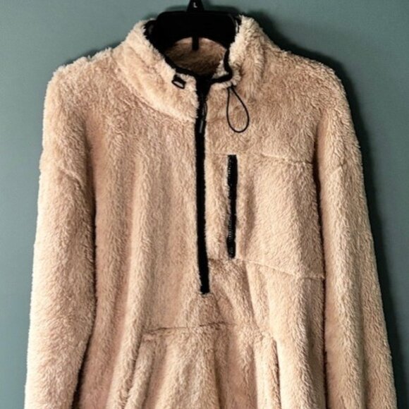 Pink Victorias Secret M Sherpa Fleece Jacket Beige 1/2 Zip Cozy Feminine Soft - Picture 1 of 8